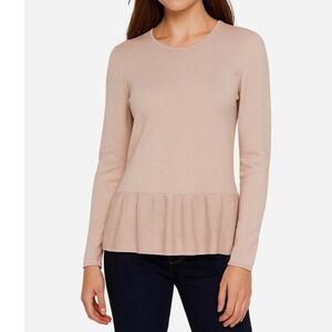 Ann Taylor Peplum Sweater Knit Long Sleeve‎ Crew Neck Light Beige Pink S 91-22
